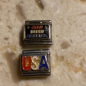 2 USA Italian Charms God Bless America and RWB USA